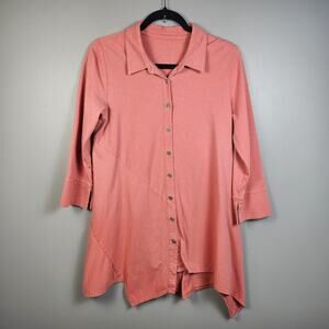 Soft Surroundings Santa Barbara Faux Button Back Lagenlook Uneven Hem Top S